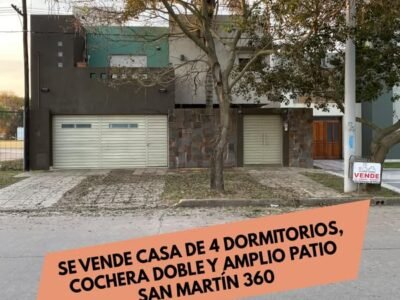 Se Vende Casa de 4 Dormitorios, Cochera Doble y Amplio Patio